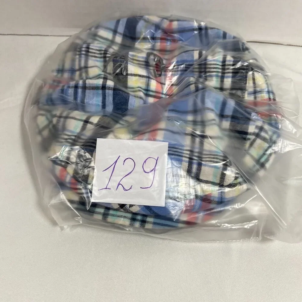 Janie And Jack Baby 6-12 Months Plaid Newsboy Cap Blue Linen Cotton Hat